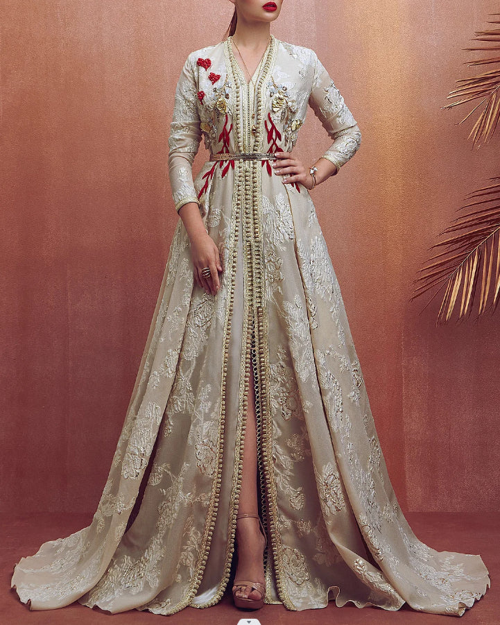 Women's V Neck Embroidered Kaftan Dress