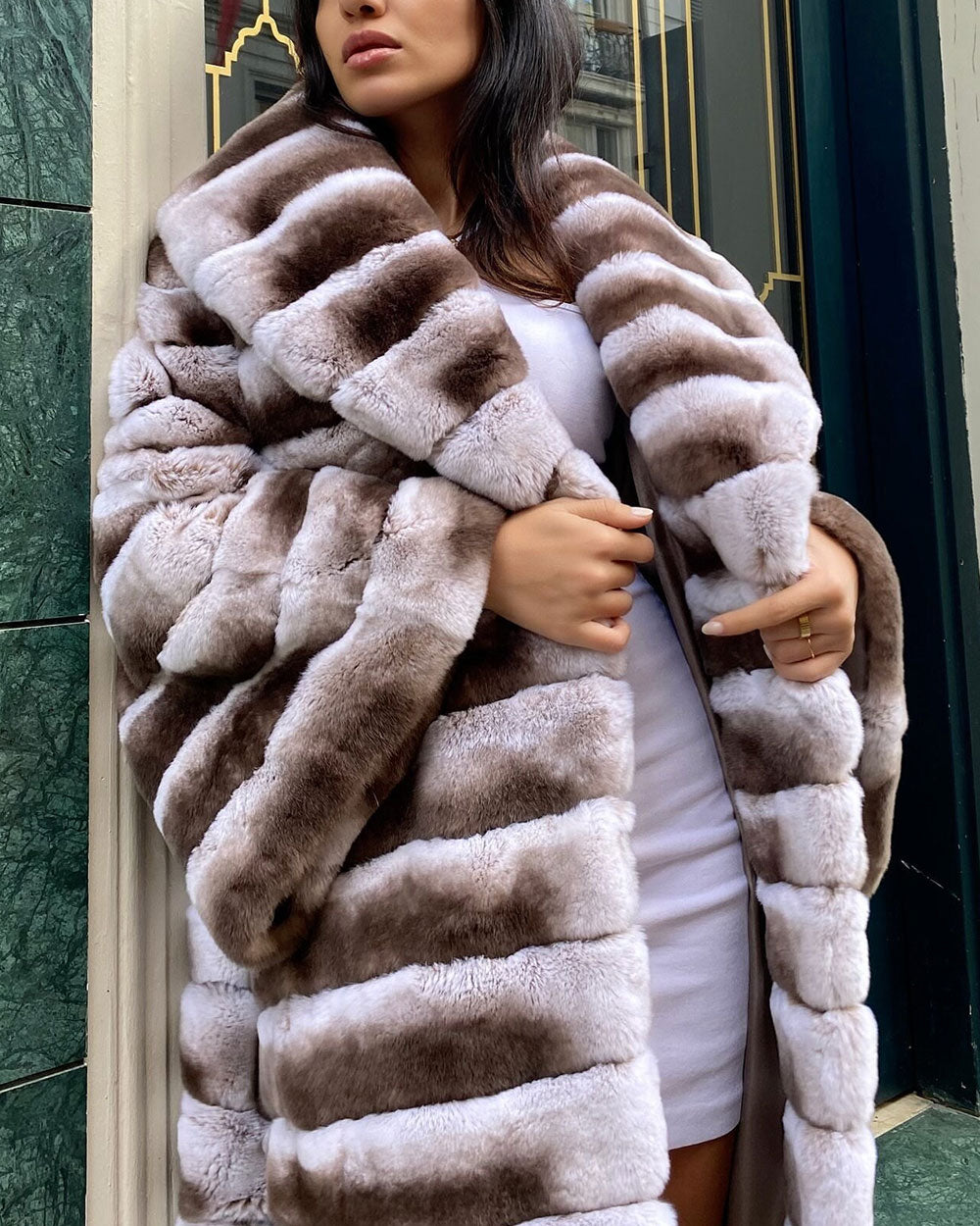 Top Quality Rex Rabbit Fur Long Big Collar Women's Premium
