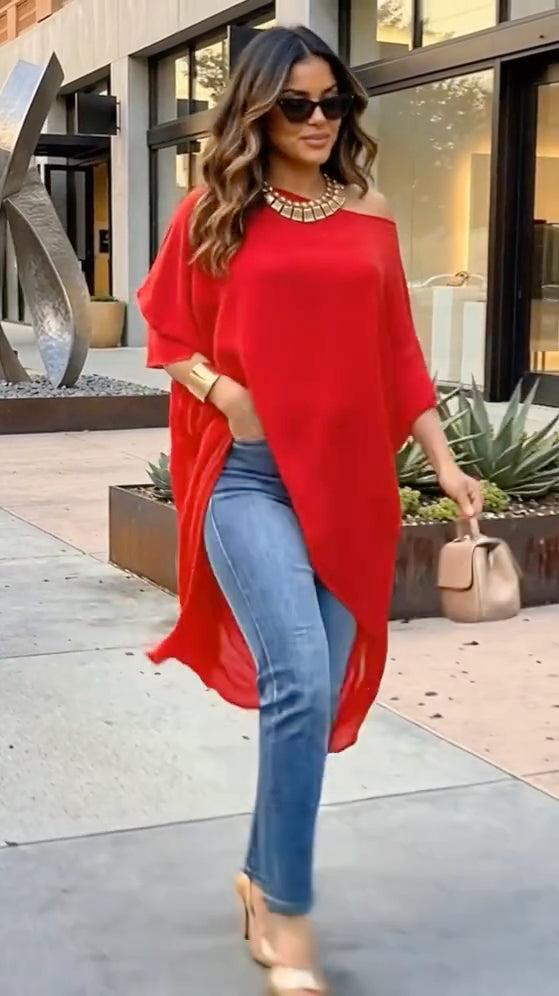 Off‑Shoulder Sheer Long Tunic