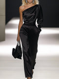 [24-hour shipping out]Elegant Off-the-shoulder Satin Long-sleeved Jumpsuit