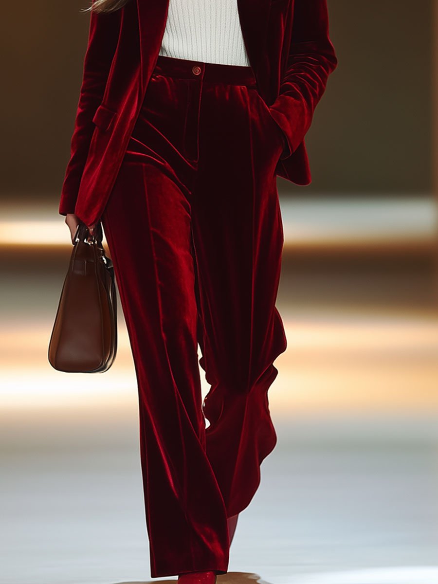 [24-hour shipping out]Casual Loose Retro Solid Color Velvet Pocket Suit Pants
