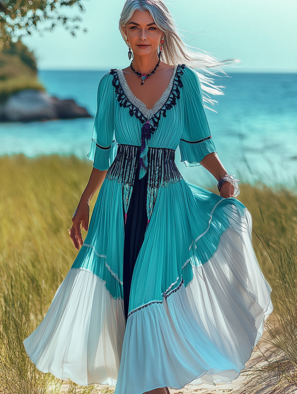 Summer vacation fashion elegant contrast color dress 71c7