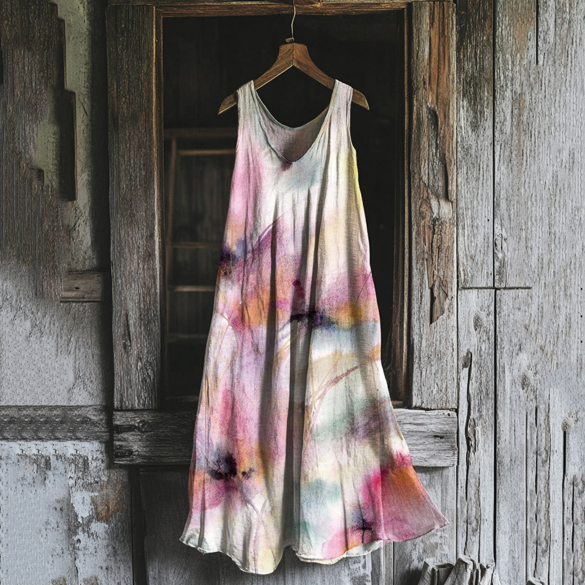 Vintage Floral Painting Art Linen Tank Dress bd8d