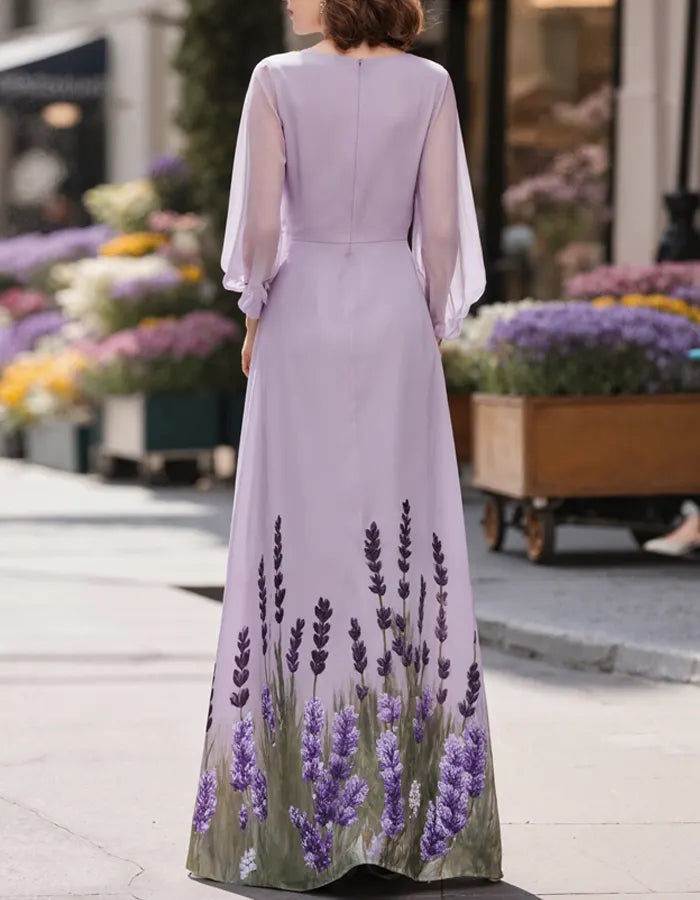 Lavender Chiffon Floor-Length Maxi Dress