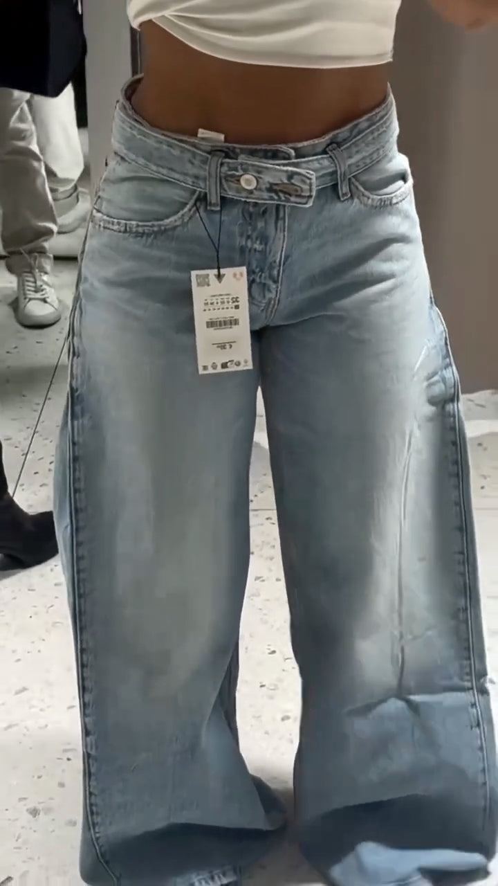 Light Blue Low Waist Wide Leg Jeans
