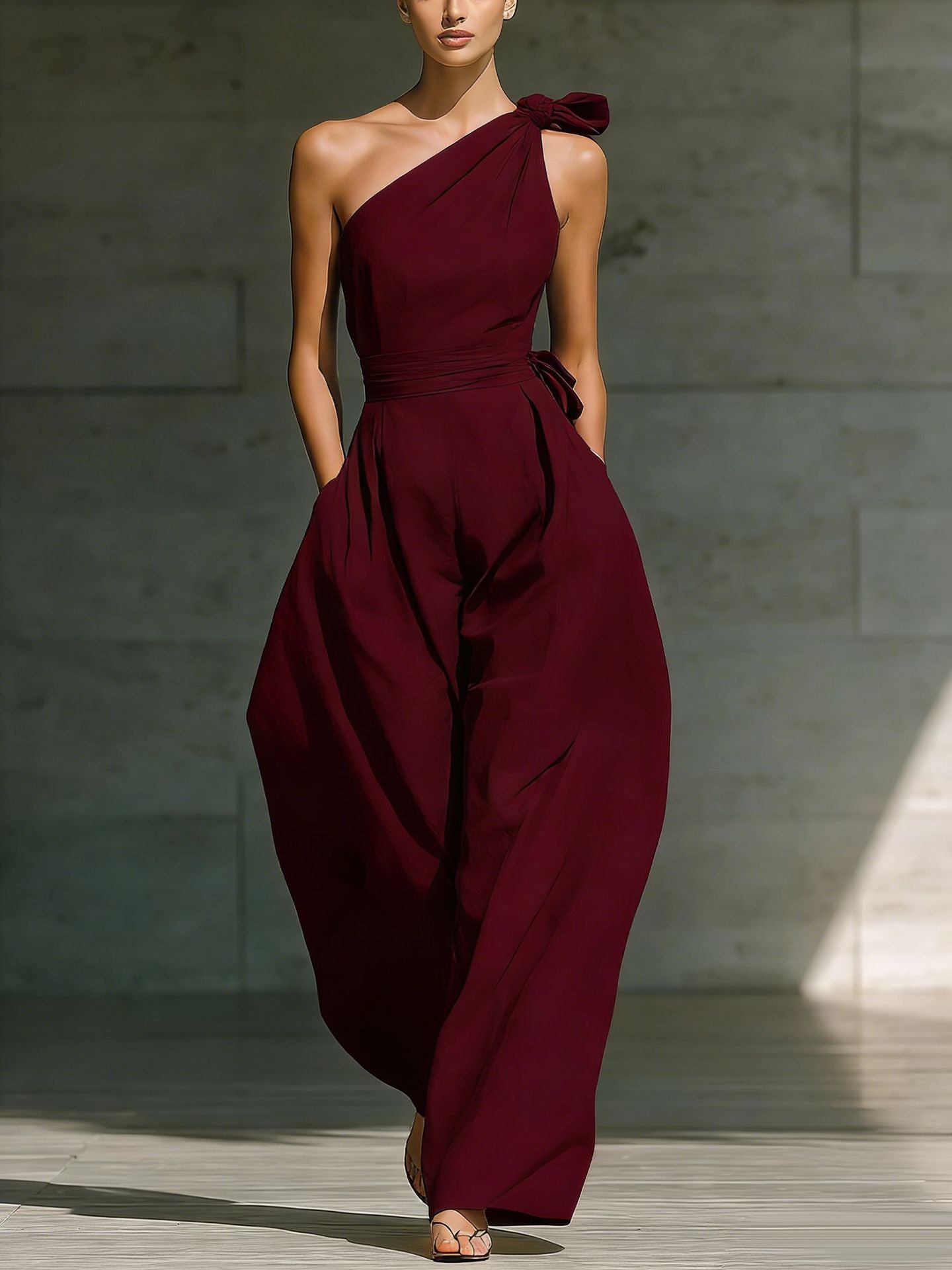 One-Shoulder High-Waisted Wide-Leg Jumpsuit with Bow Detail - Summer Chic 2026
