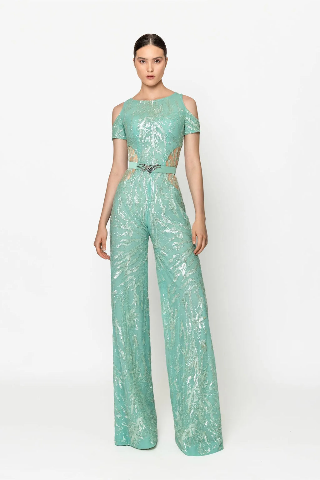 Fully embroided jumpsuit with jacket