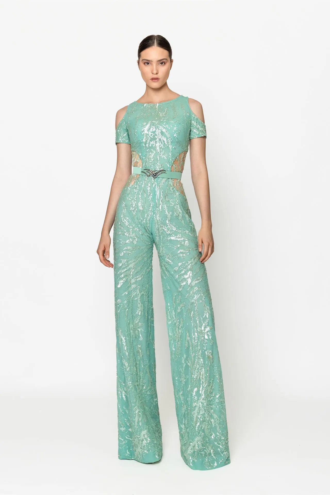 Fully embroided jumpsuit with jacket