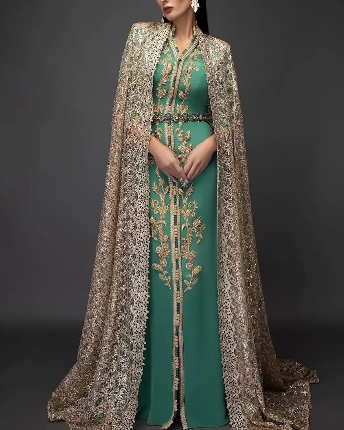 Women's V-neck embroidered kaftan Dress