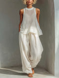 Sheer Tank Top & Wide-Leg Pants Set