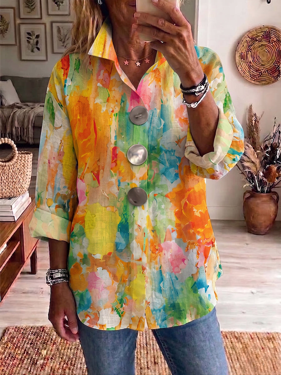 Artistic Watercolor Palette Print Metal-button Shirt