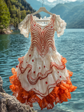 Summer Vacation Ruffle Lace Contrast Color Dress ab5d