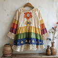 Vintage Bohemian Floral Rainbow Linen Shirt