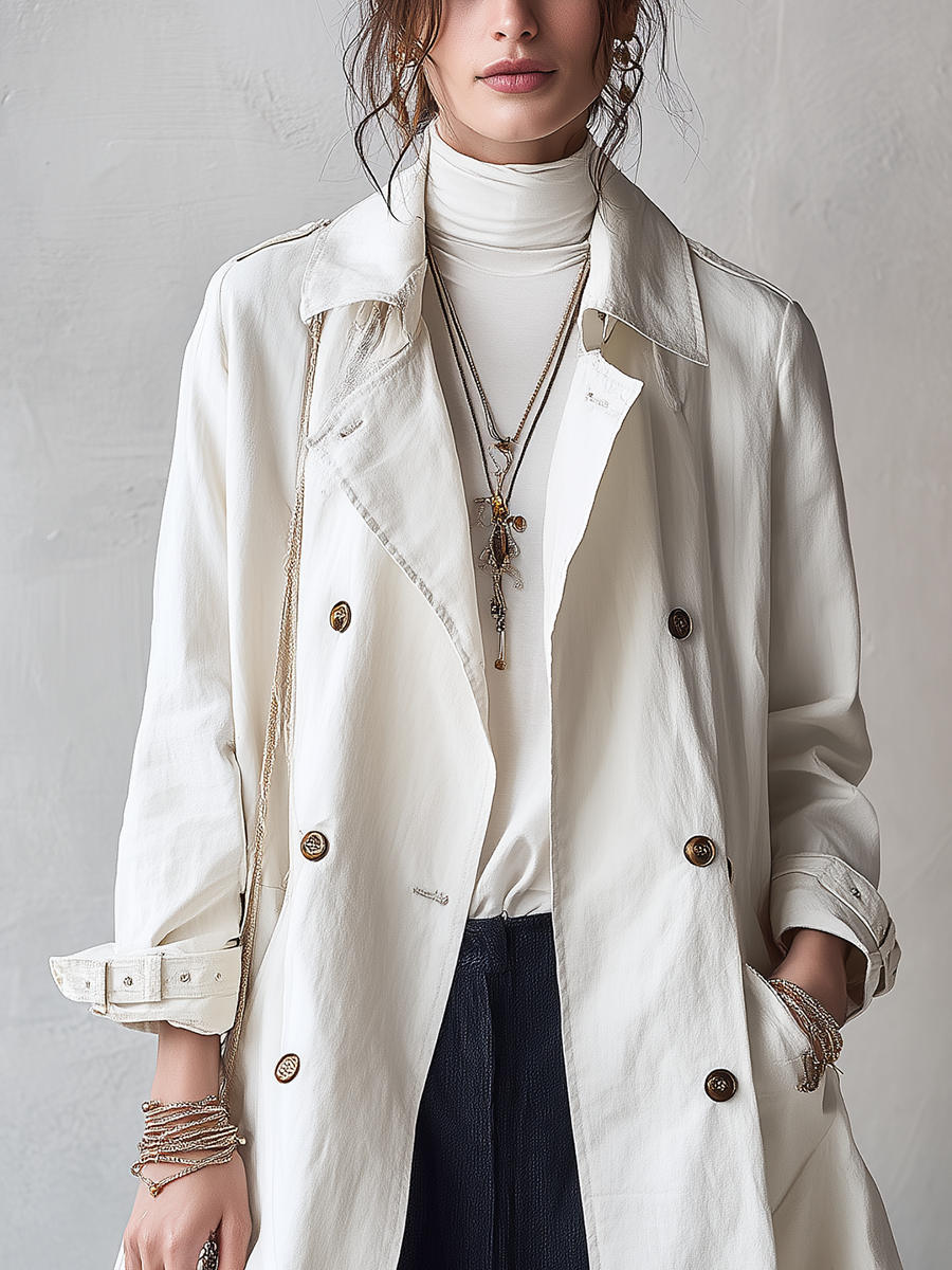 Classic Ivory Double-Breasted Trench Coat