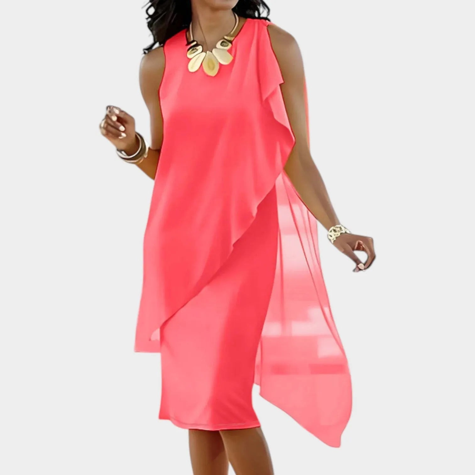 Asymmetrical Layered Chiffon Dress