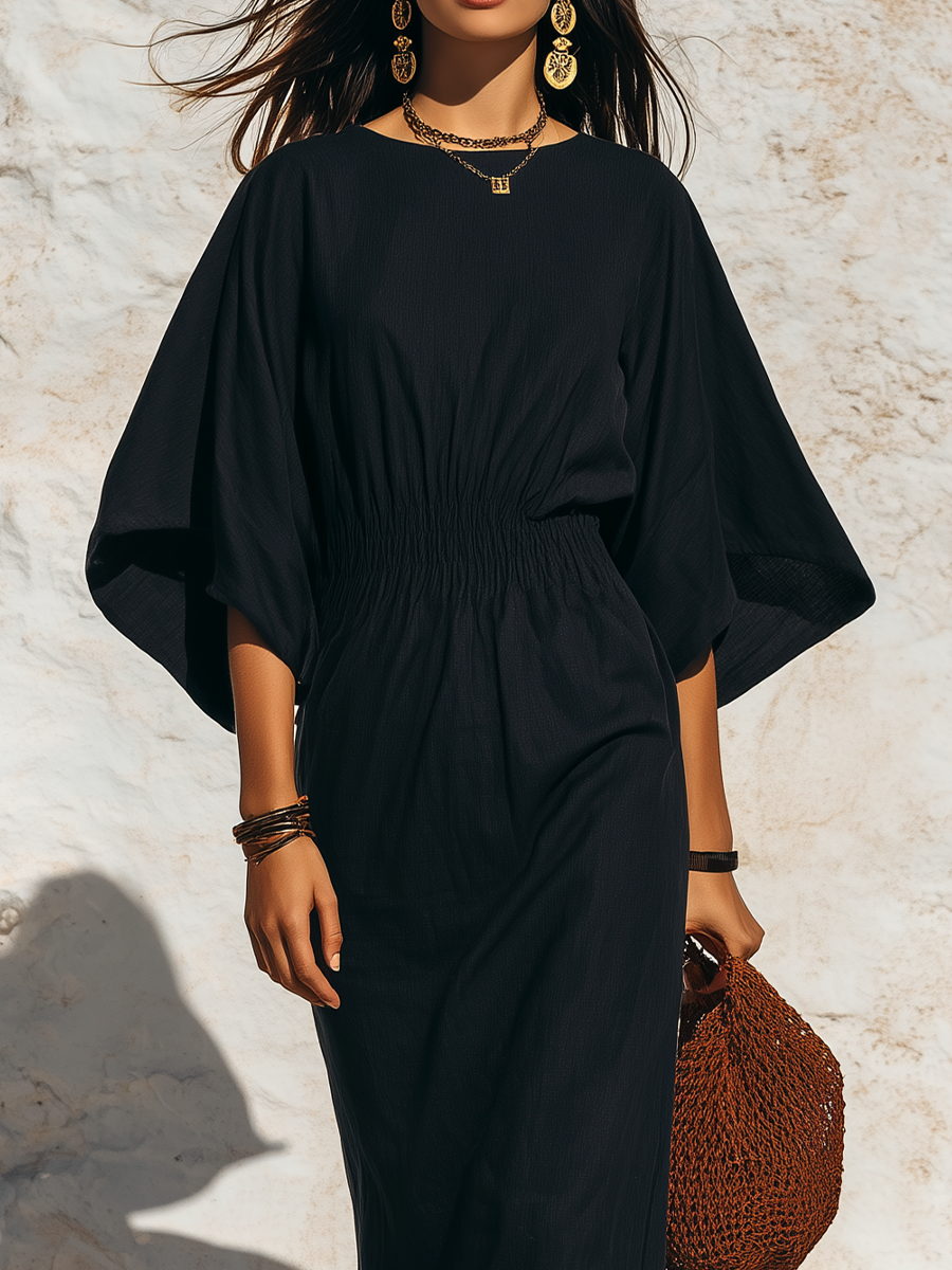 Minimalist Black Dolman Sleeve Maxi Dress