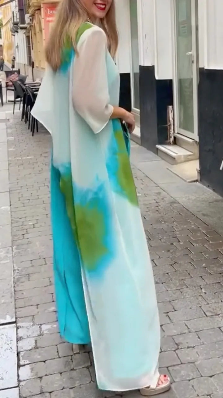 Tie-Dye Chiffon Asymmetrical Top & Wide-Leg Pants Set