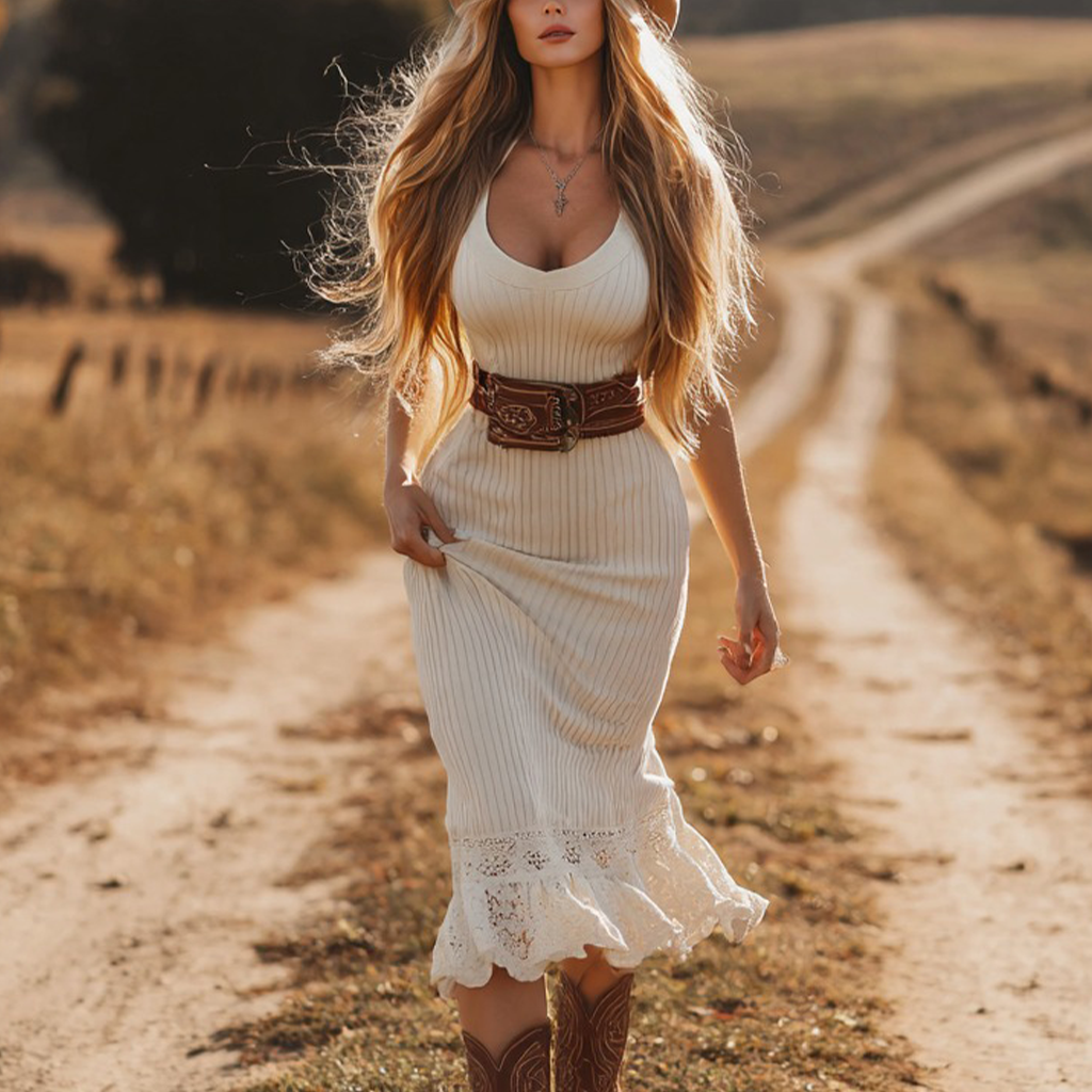 Women's Vintage Elegant Western Style Dress With Lace Details