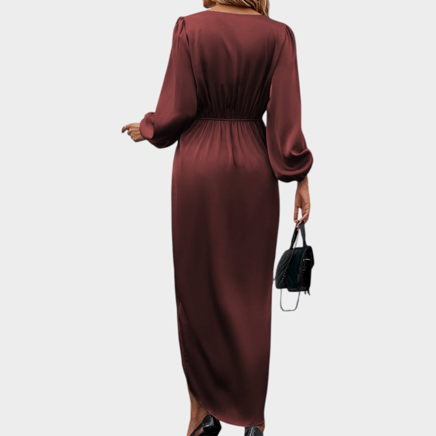 Long Sleeve Satin Wrap Dress