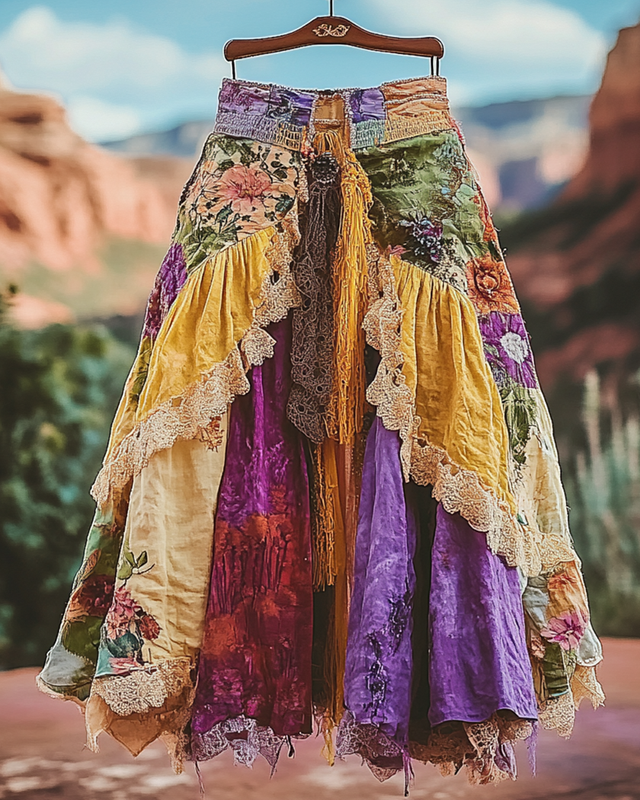 Summer Vacation Ruffle  Lace Patchwork Skirt e6f1