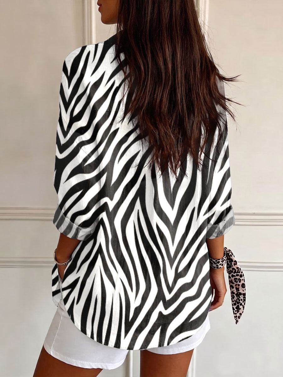 Women's Stripe Print Casual Long-sleeve Shirt