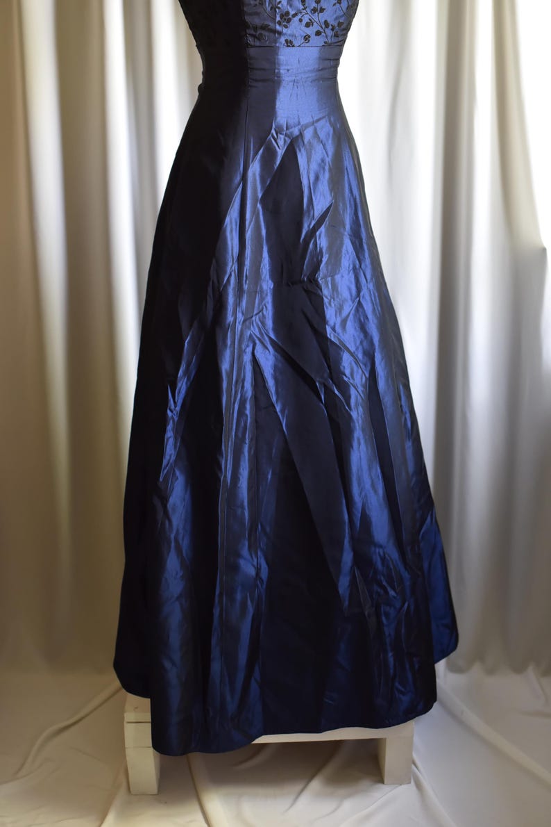 Royal Blue Metallic Y2K Vintage Empire Waist Floral Gothic Fantasy Fairycore Special Occasion Maxi Dress