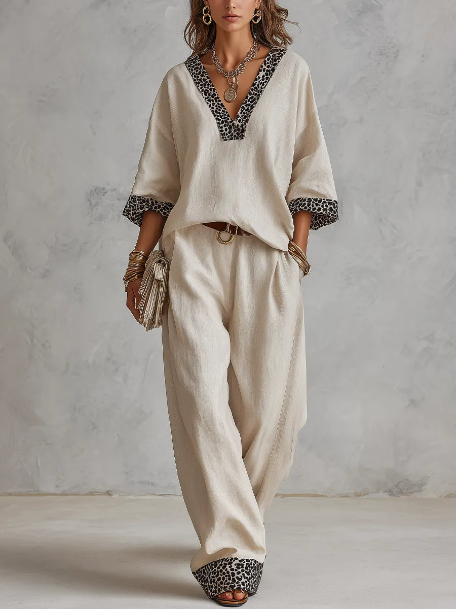 Bohemian Ivory Leopard Print Linen Set