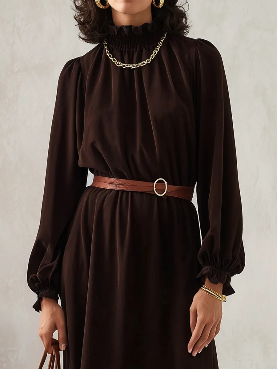 Refined Espresso Smocked Neck Maxi Dress