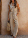 Casual Beige Utility With Tie Waist Jumpsuit