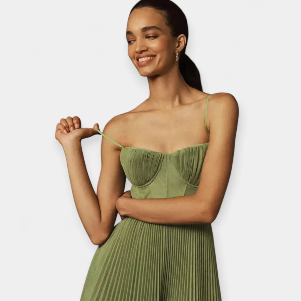 Midi Dress with Pleats and Tulle