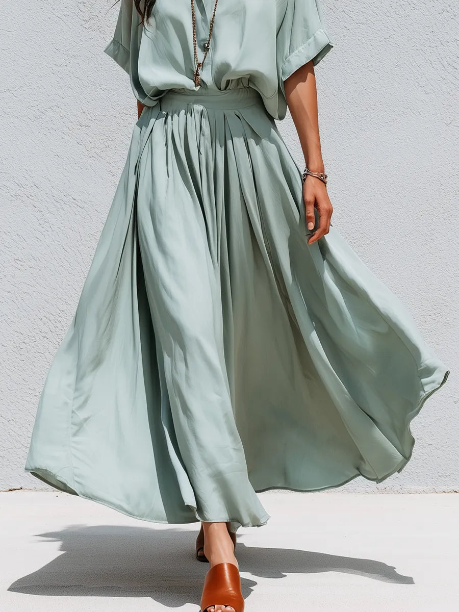 Soft Mint Green V-Neck Pleated Co-ord Set