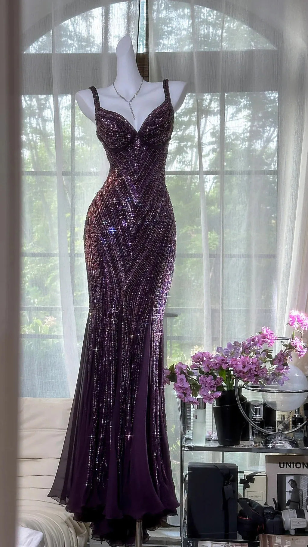 Purple Luxury Gorgeous Beading Fashion Elegant Long Prom dresses Evening Gown Party Dress