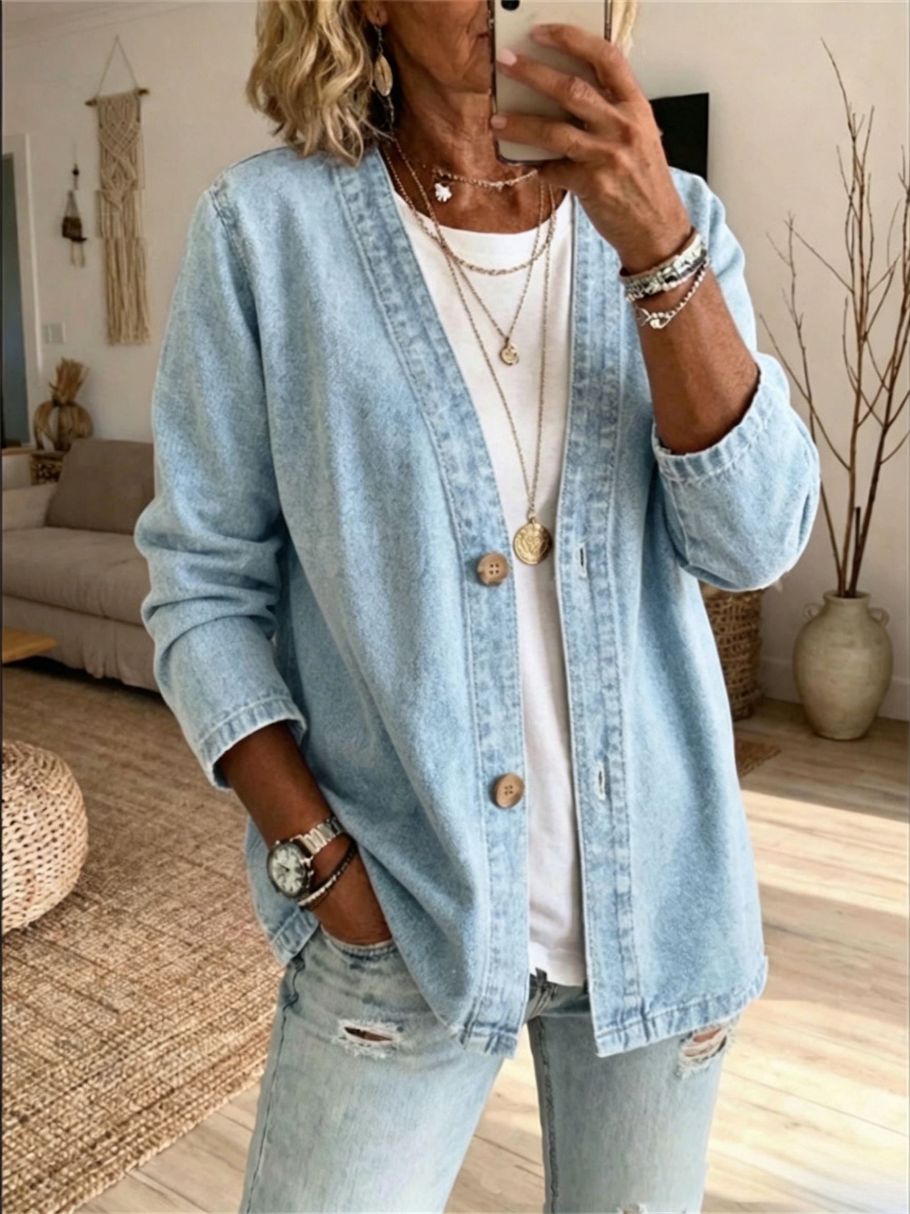 V-Neck Denim Cardigan Jacket