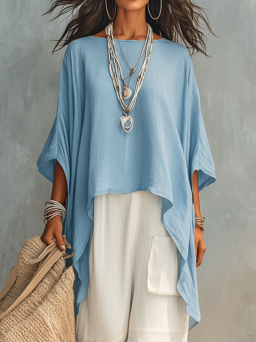 Light Sky-Blue Layered Loose-Fit Pants Set