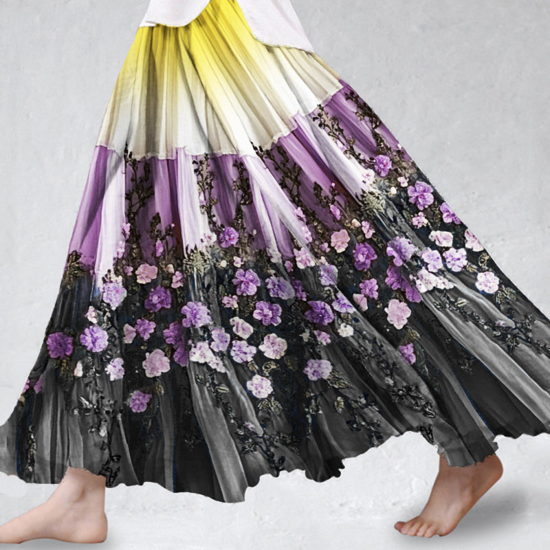 Floral Embroidered Non-binary Inspired Flowy Wide Skirt