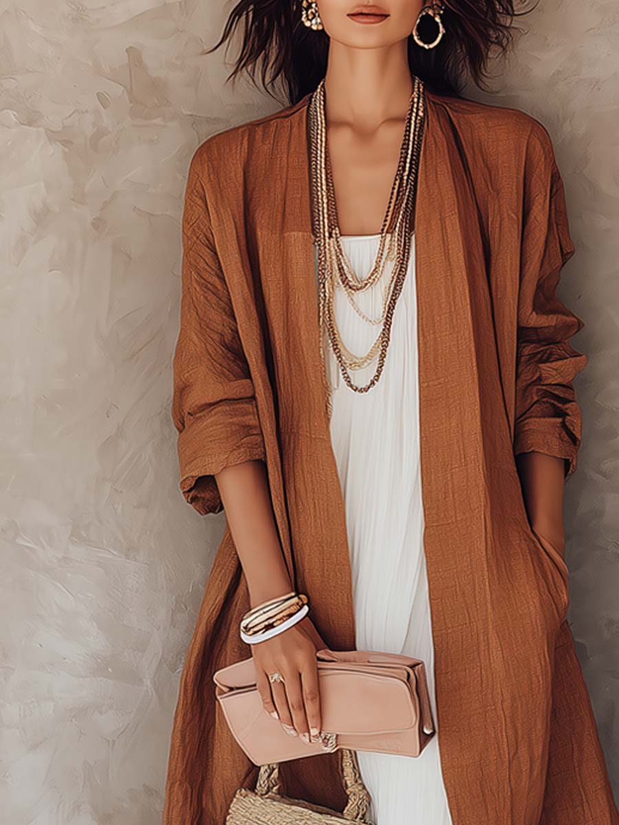 Loose-fitting Cotton Linen Long Coat