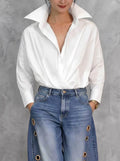 Batwing Sleeves Long Sleeves Buttoned Solid Color Lapel Blouses&Shirts Tops