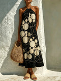 Cozy, Casual, Art-print, Sleeveless Linen And Cotton Dress
