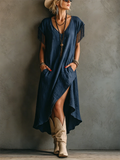 Boho Casual Cotton Dress With Fringed Sleeves