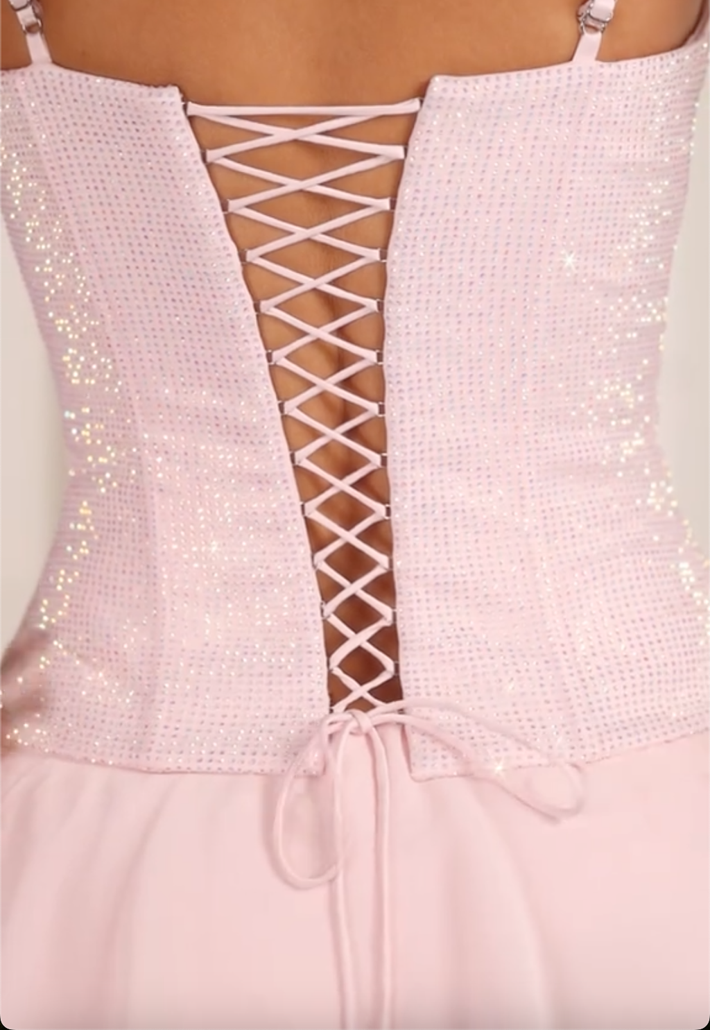 Pink Sequin Corset High-Low Chiffon Ruffle Dress with Lace-Up Back
