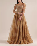 Women's V-neck Long Sleeve Mesh Sequin Dress - 01