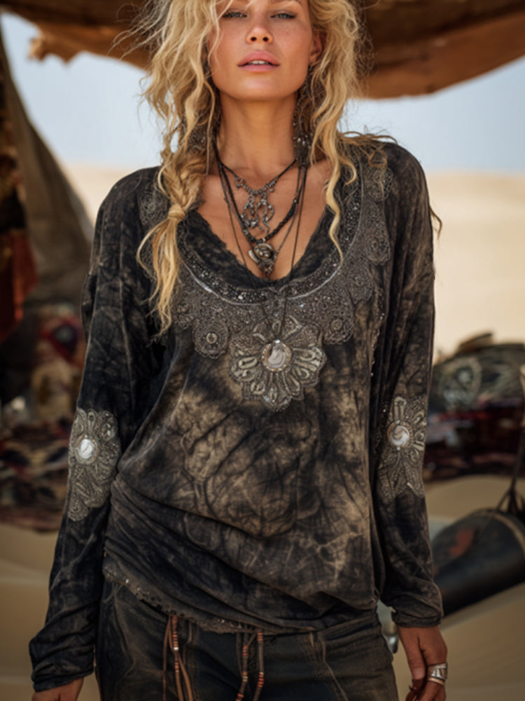 Mysterious Moon Sun Divination Art Linen Loose Top