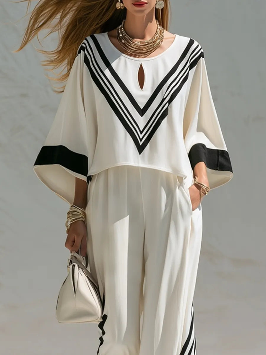 Bohemian  Black And White Color-blocked Piping Suit