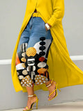 Women's Abstract Art Print Casual Loose Wide-leg Denim Pants