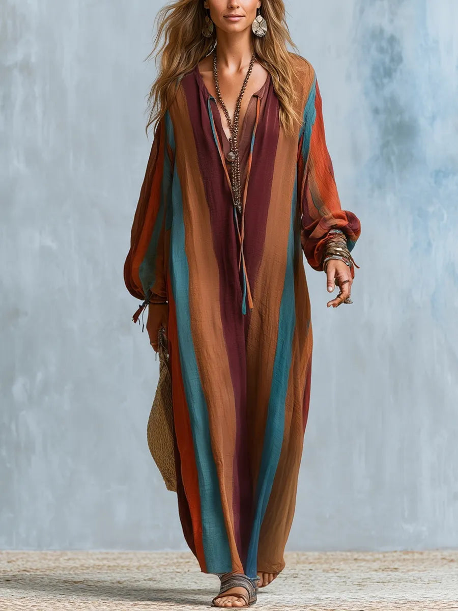 Bohemian Striped Long Robe Dress