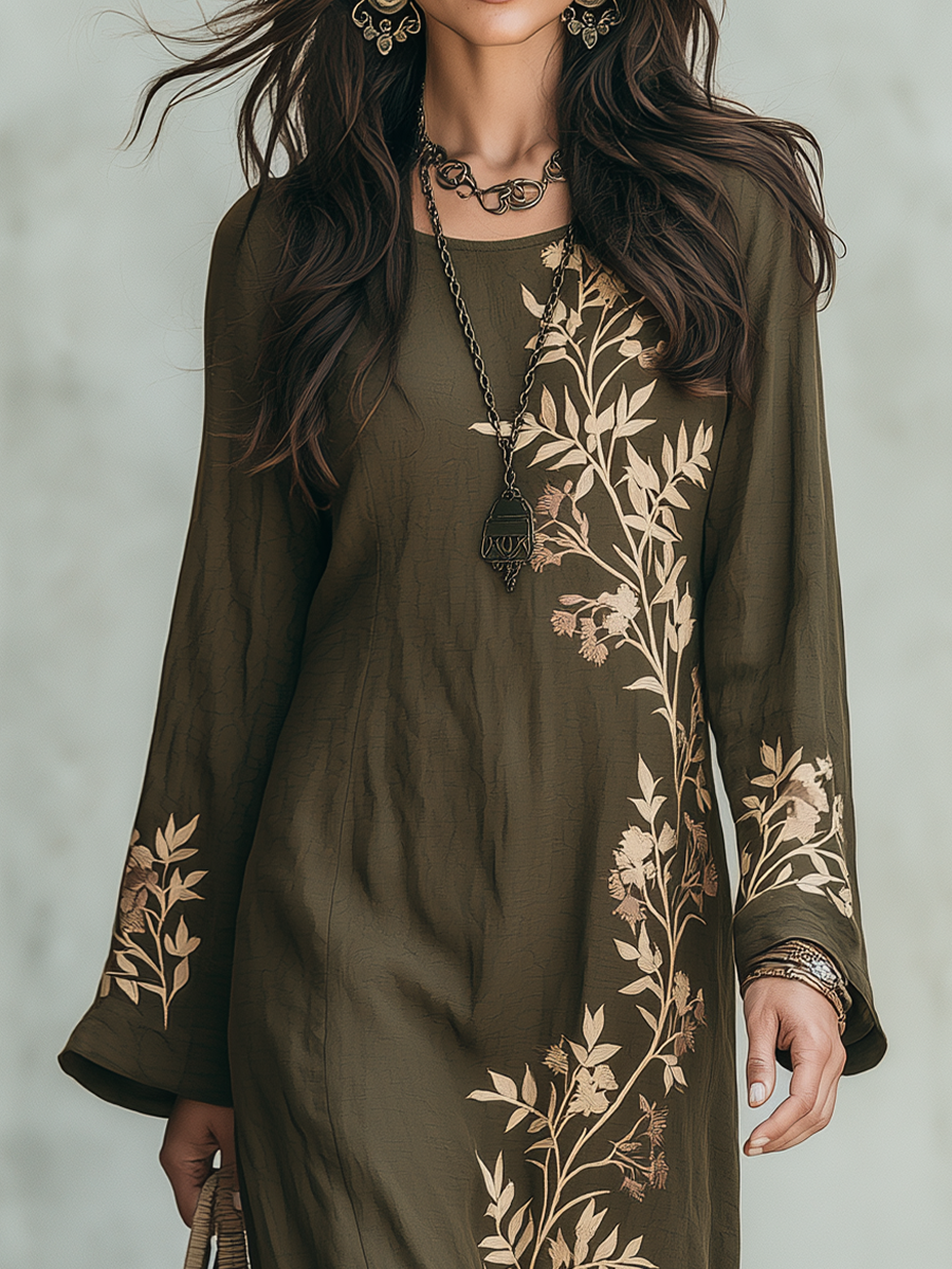 Refined Olive Botanical Print Maxi Dress