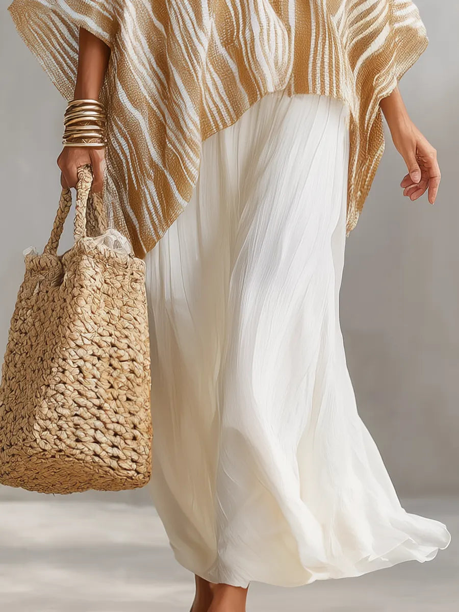 Textured Poncho & Maxi Skirt Set