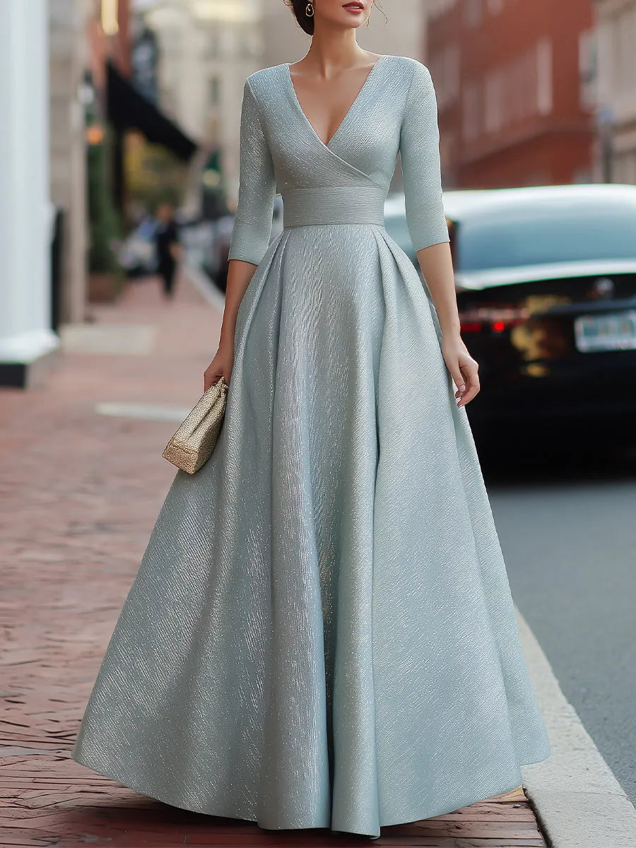 Shimmering Wrap-Front A-Line Maxi Dress