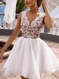 A Line V Neck Short Lace Prom Dresses, Short V Neck Lace Formal Homecoming Dresses