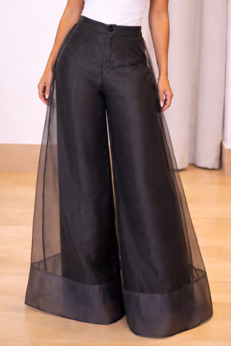 Women's Organza Patchwork Double-Layer Wide-Leg Pants